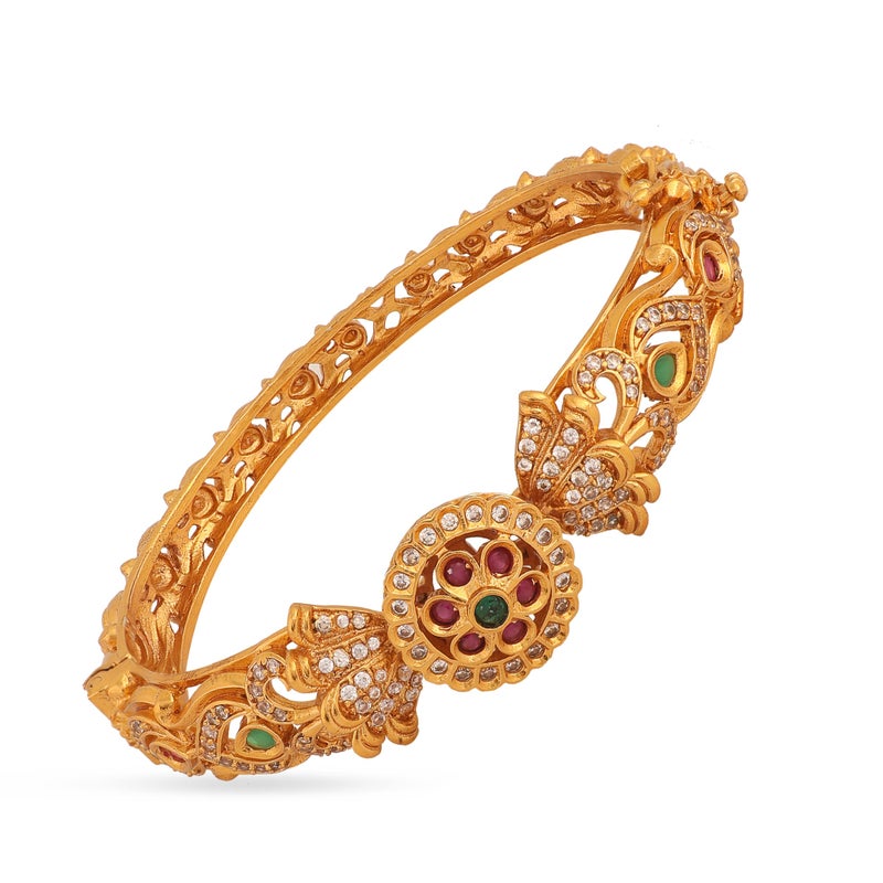 TARINIKA Antique Gold Plated Sarang Bangles with Floral Design(set of 2) - Indian Bangles for Women Perfect for Ethnic Occasions | Traditional Indian Jewelry For Women | 1 Year Warranty* - Image 1